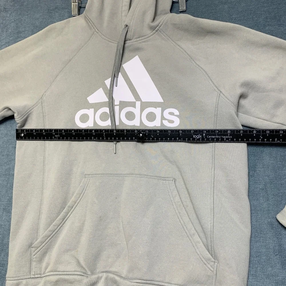 Adidas Hoodie Mens M Gray Kangaroo Pockets Drawstring Raglan Sleeve Winter Warm
